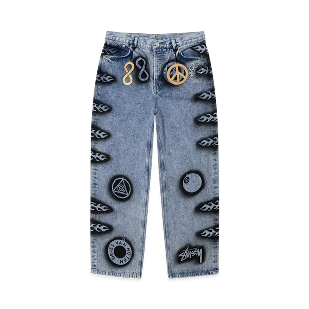 Stussy x Dries Van Noten Hand Stencilled Jean "Washed Blue"
