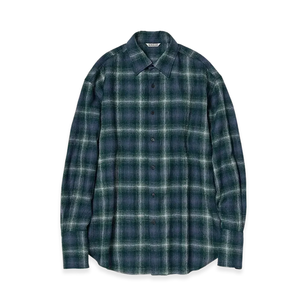 AURALEE Airy Wool Check Shirt "Forest Green/Navy"