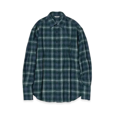 AURALEE Airy Wool Check Shirt "Forest Green/Navy"