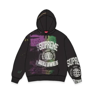 Supreme Overprint Hooded Sweatshirt "Black"