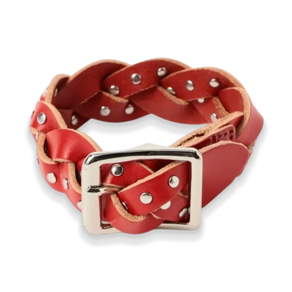BEAMS FUTURE ARCHIVE Leather Studs Bangle "Red"