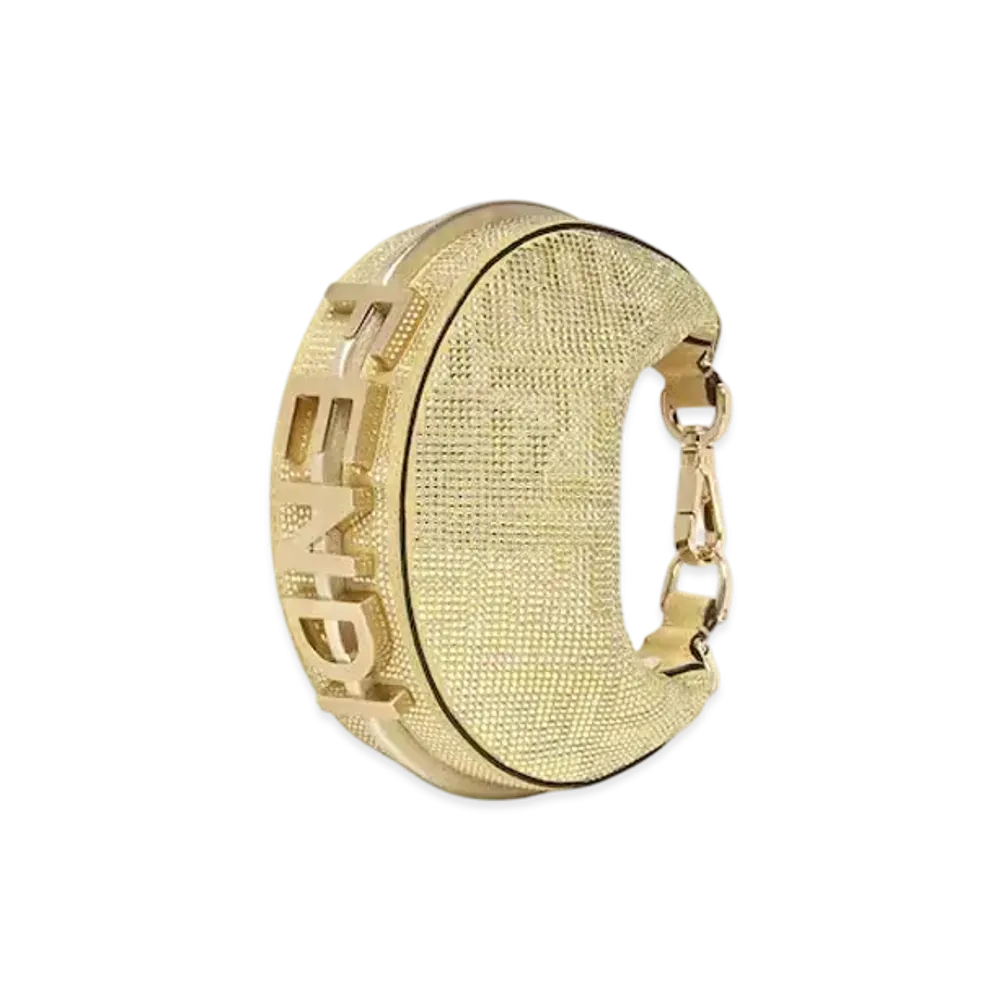 FENDI Nano Fendigraphy Suede Charm with FF in Crystals and Studs "Gold"