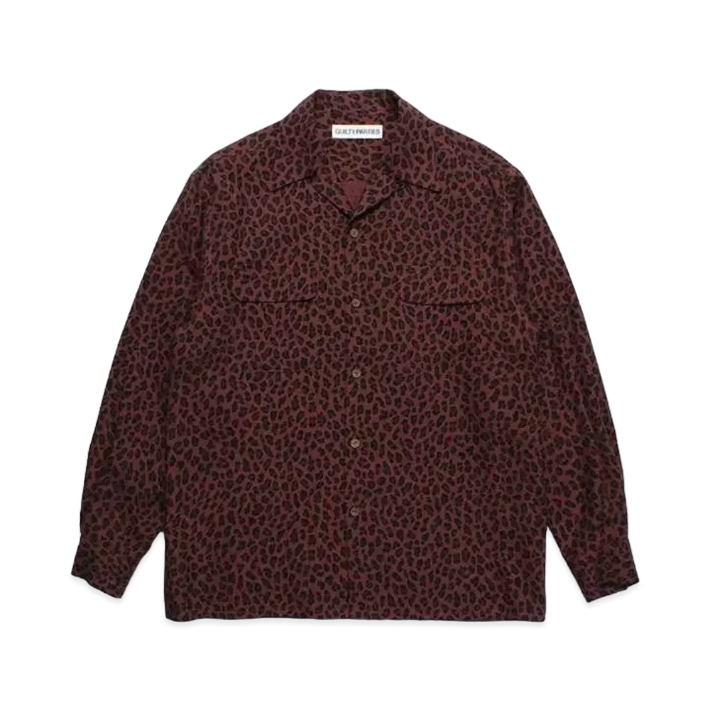 WACKO MARIA Leopard Open Collar Shirt "Burgundy"