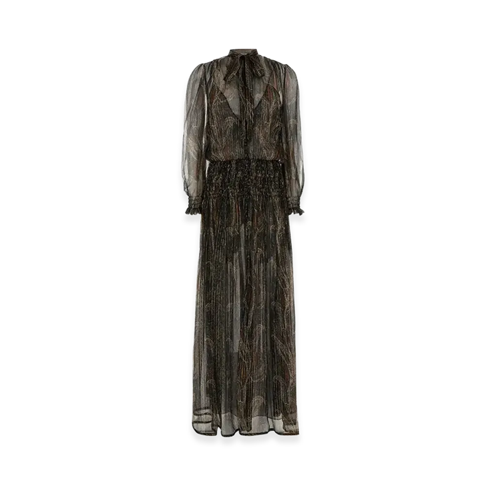 Saint Laurent Women's Semi-Sheer Lavalliere Maxi Dress In Lurex Paisley "Printed"