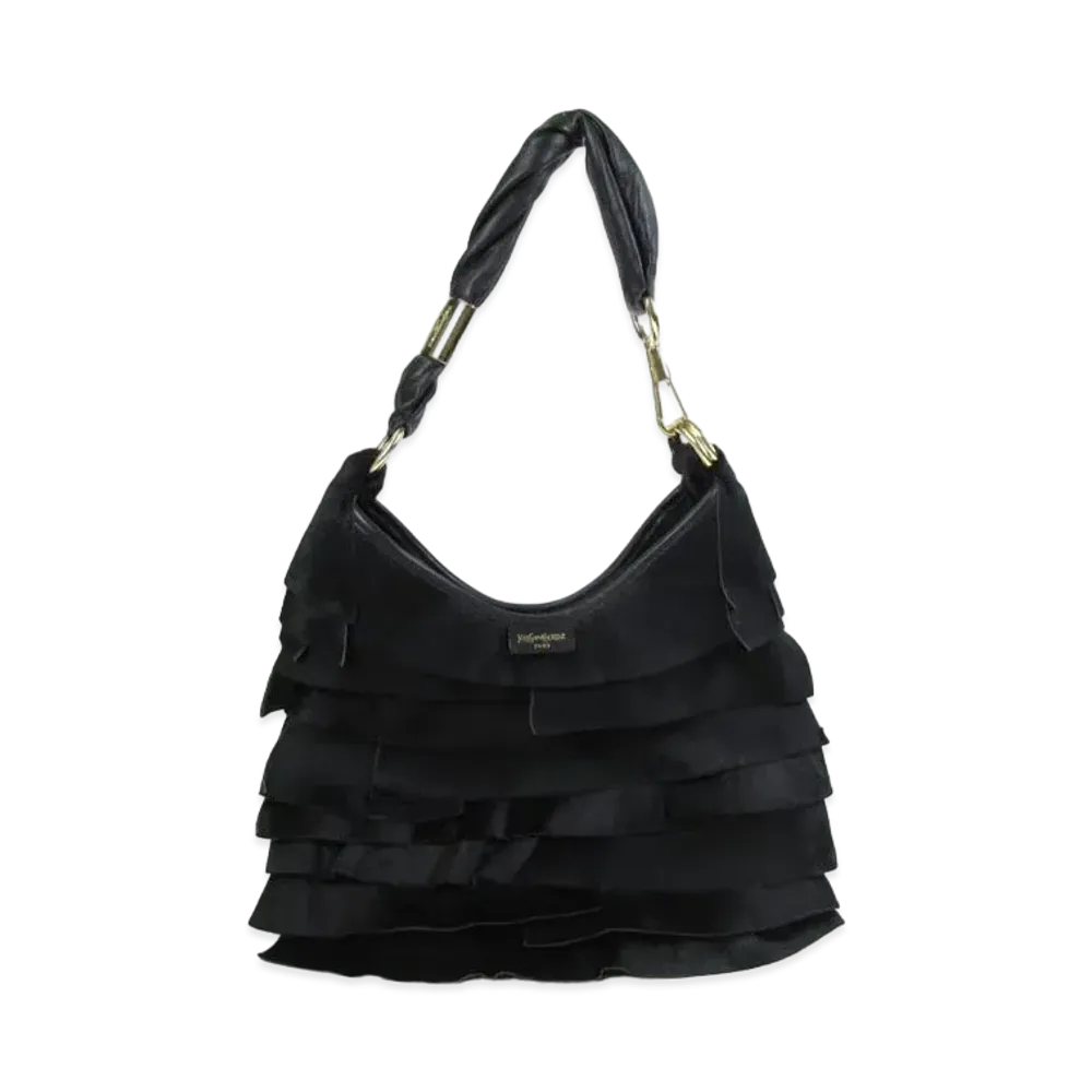 Saint Laurent Saint-Tropez Leather Semi Shoulder Bag "Black"