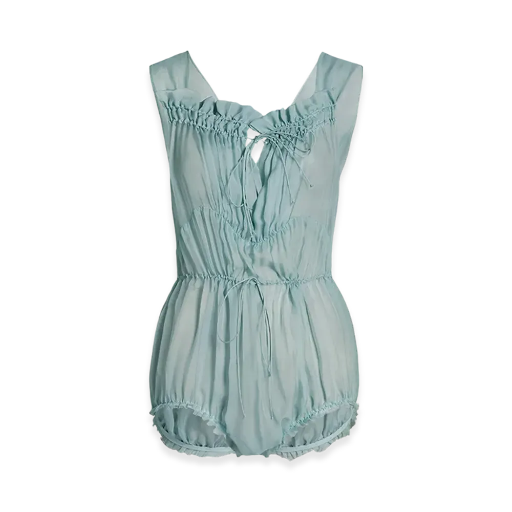 Maison Margiela Women's Sheer Silk Bodysuit "Sarcelle Blue"