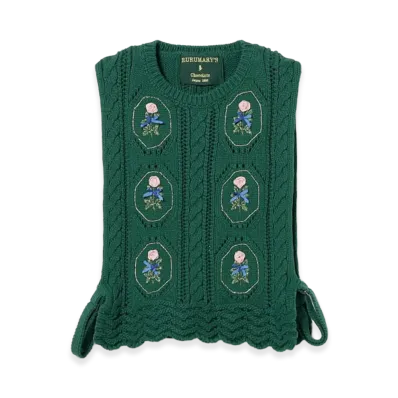 BEAMS COUTURE x RURU MARY'S Hand-Embroidered Knit Vest "Dark Green"