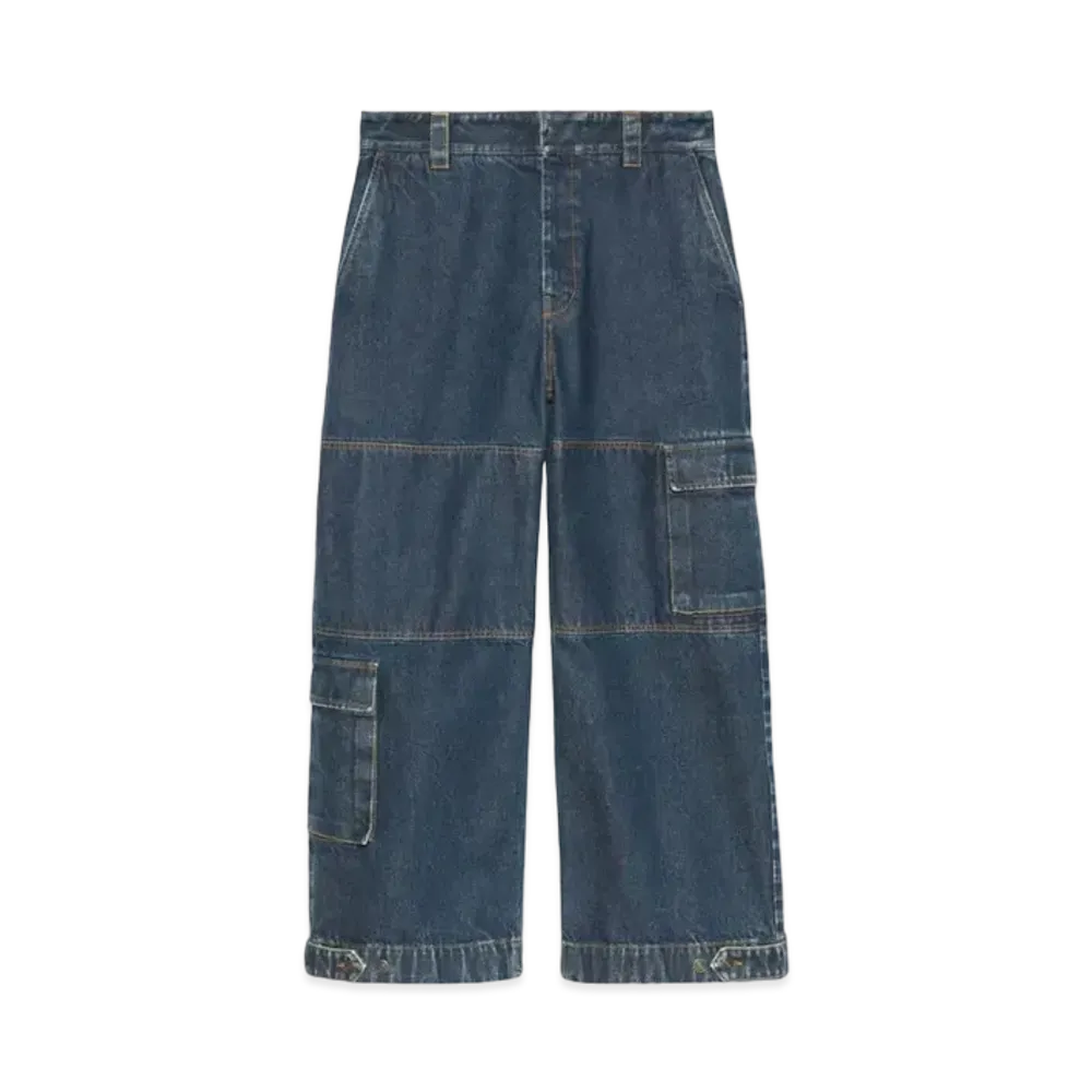 GUCCI Denim Pant With Gucci Label "Dark Blue"