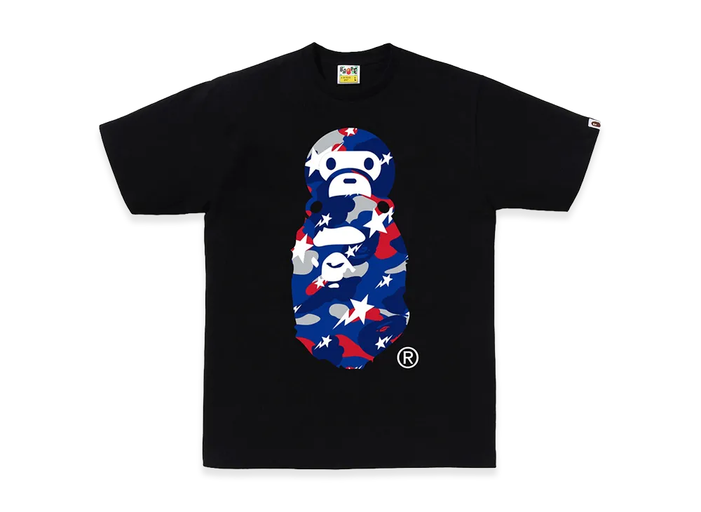 A BATHING APE Sta Strike Camo Milo On Ape Head Tee "Black/Blue"