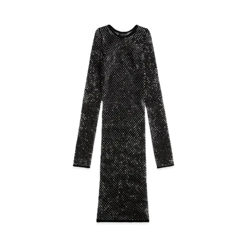 BALENCIAGA Women's "Crystal" Mesh Mini Dresses "Black"