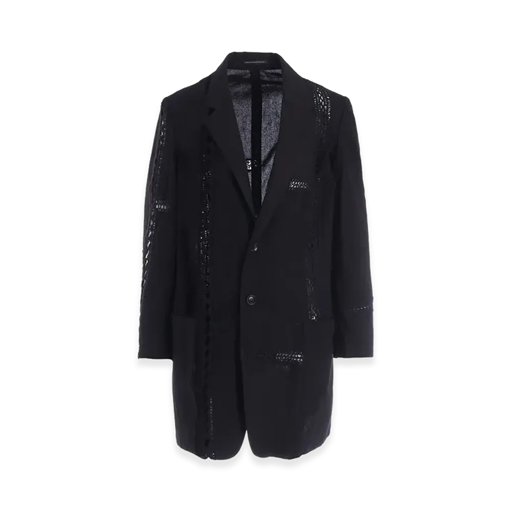 Y's Cotton Crochet Patchwork Tailored Jacket "Black"