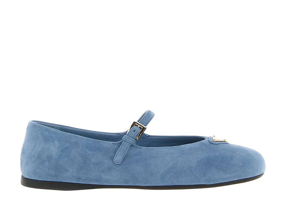 PRADA Women's Suede Ballet Flats "Light Blue"