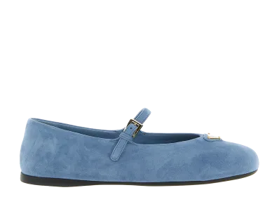 PRADA Women's Suede Ballet Flats "Light Blue"