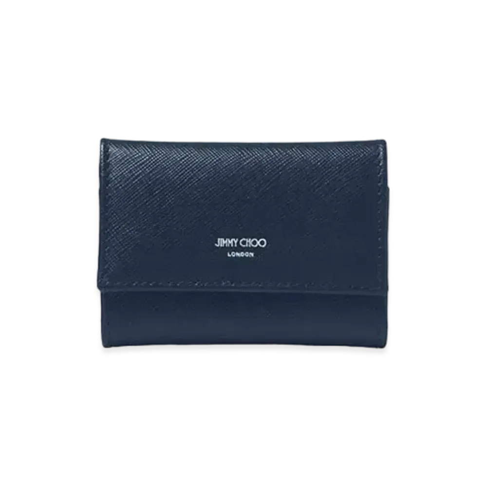 Jimmy Choo Howick Textured Leather Key Case "Navy/Gunmetal"