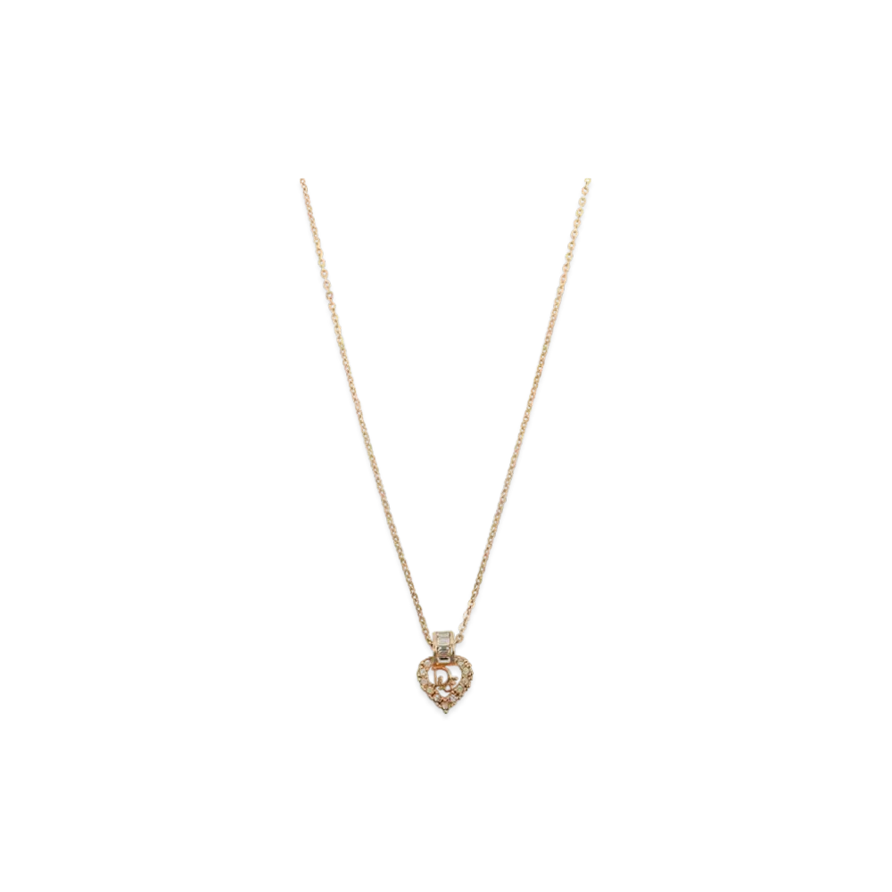 Dior Rhinestone Heart Logo Plate Necklace "Gold"