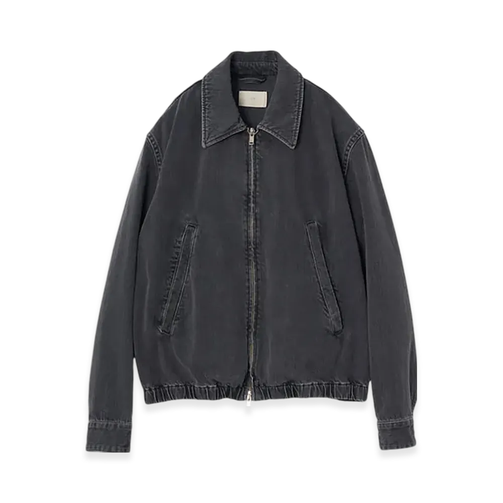 YOKE 12OZ Cotton Bleached Denim Front Zip Blouson "Black"