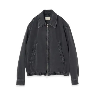 YOKE 12OZ Cotton Bleached Denim Front Zip Blouson "Black"