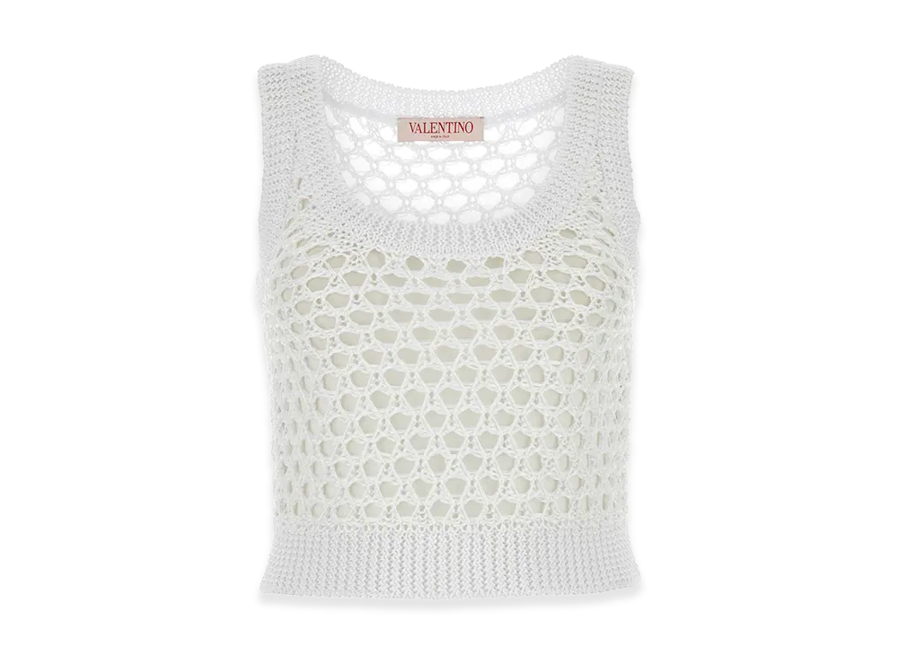 Valentino Women's Mesh Garavani Escape Crop-Top "White"