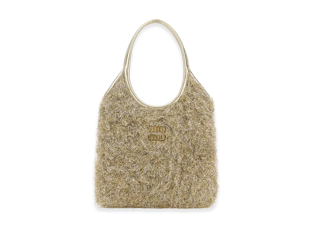 MIU MIU Women's Embellished Fabric Handbag "Gold"