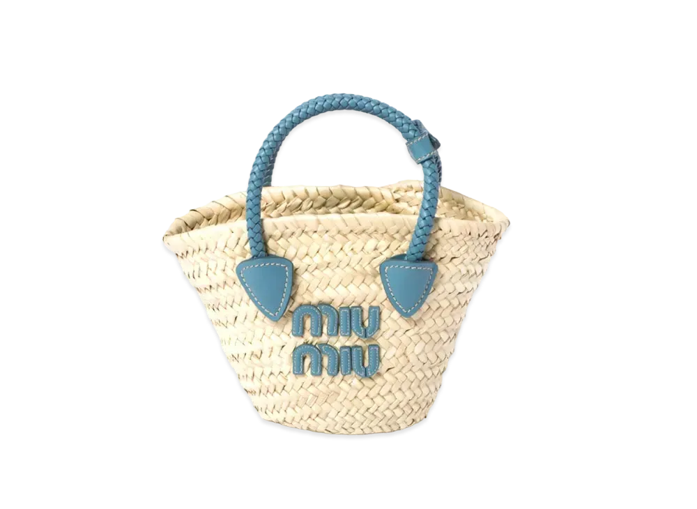 MIUMIU Woven Habric Handbag "Natural/Marine Blue"