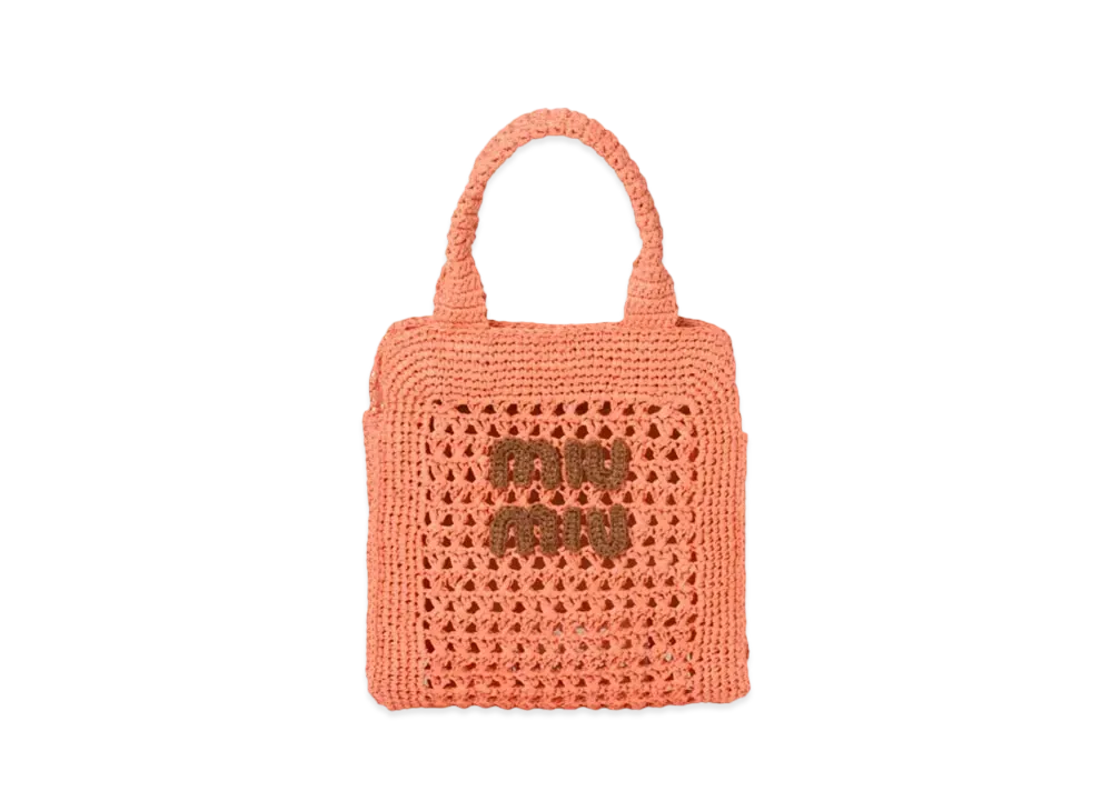MIUMIU Raffia-Effect Crochet Fabric Tote Bag "Tulip/Cognac"