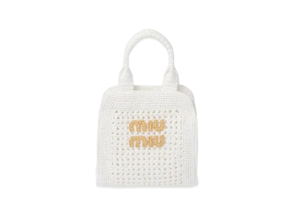 MIUMIU Raffia-Effect Crochet Fabric Tote Bag "White/Beige"
