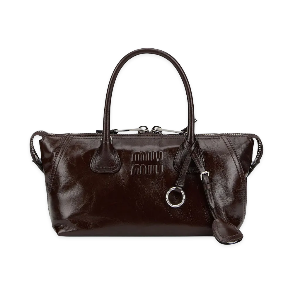 MIU MIU Women's Borsa Tote In Pelle Con Logo In Rilievo "Brown"