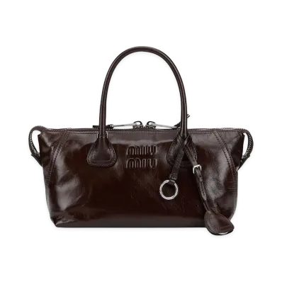 MIU MIU Women's Borsa Tote In Pelle Con Logo In Rilievo "Brown"