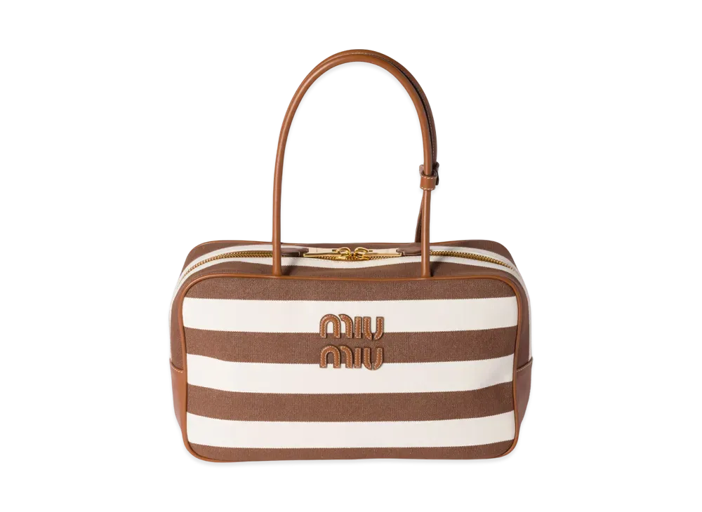 MIUMIU Beau Canvas and Leather Bag "Dark Brown/Natural"