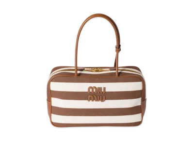 MIUMIU Beau Canvas and Leather Bag "Dark Brown/Natural"