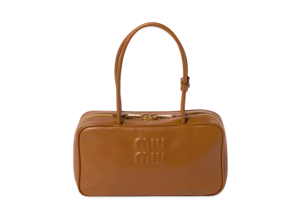 MIUMIU Beau Leather Top-Handle Bag Medium "Cognac"