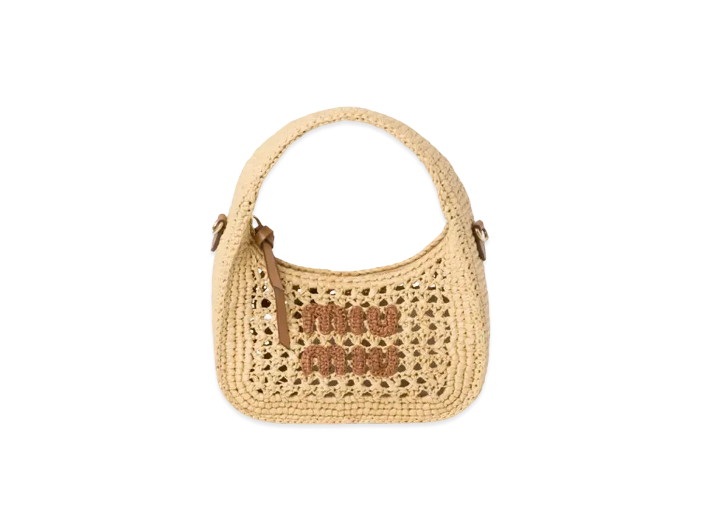 MIUMIU Wander Woven Fabric Hobo Bag "Beige/Cognac"