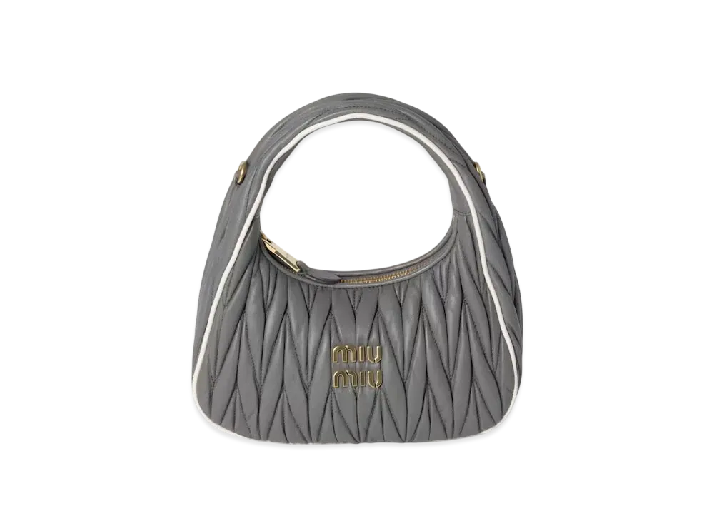 MIUMIU Wander Matelasse Nappa Leather Bag "Marble Gray/White"