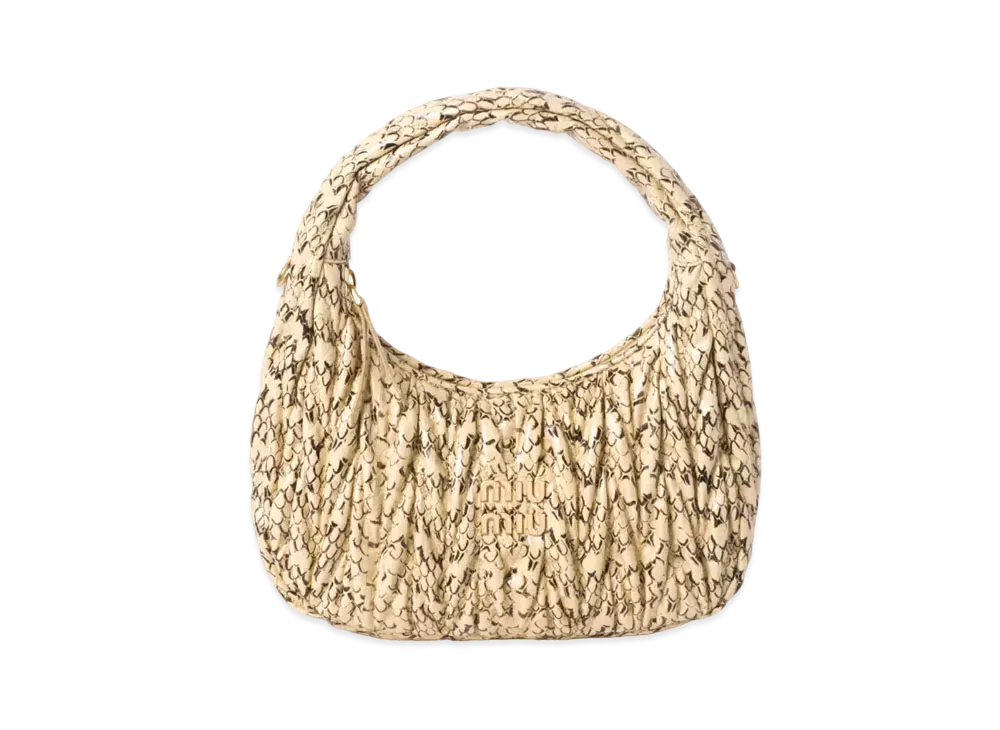 MIUMIU Wander Matelasse Ayers Snakeskin Hobo Bag "Off White"