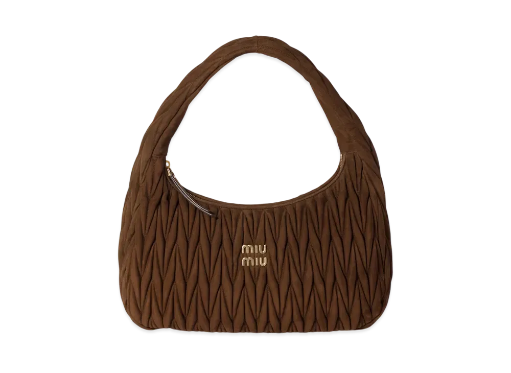 MIUMIU Wander Matelasse Suede Bag Extra Large "Dark Brown"