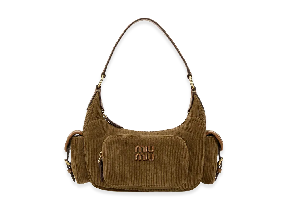 MIU MIU Women's Biscuit Corduroy Pocket Handbag "Brown"