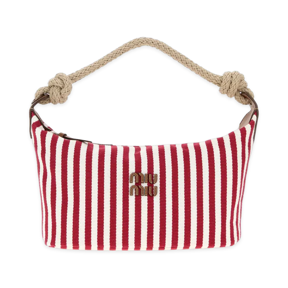 MIU MIU Women's Embroidered Canvas Shopping Bag "Rubinocognac"