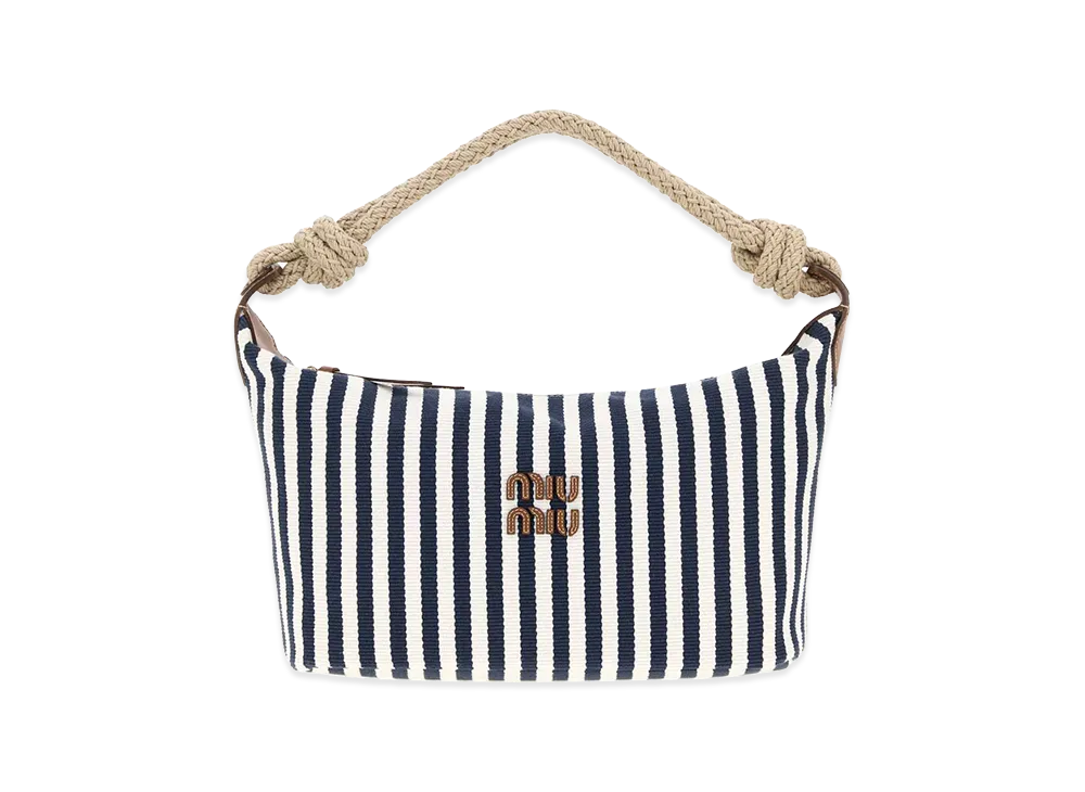MIU MIU Women's Embroidered Canvas Shopping Bag "Stripped"