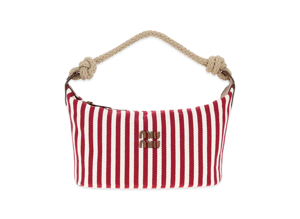 MIU MIU Women's Embroidered Canvas Shopping Bag "Stripped"