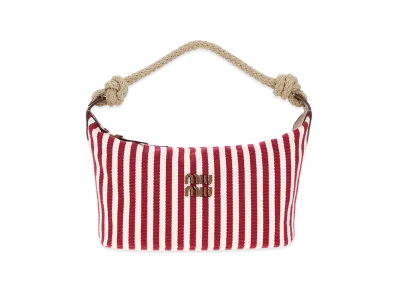 MIU MIU Women's Embroidered Canvas Shopping Bag "Stripped"