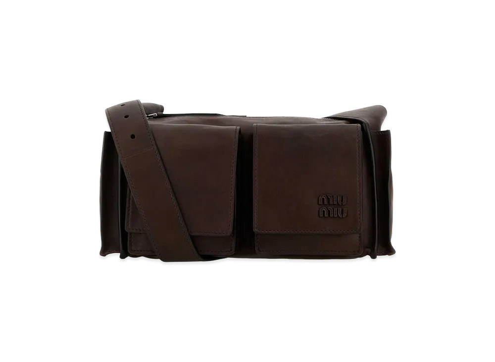 MIU MIU Women's Nappa Leather Utilitaire Crossbody Bag "Dark Brown"
