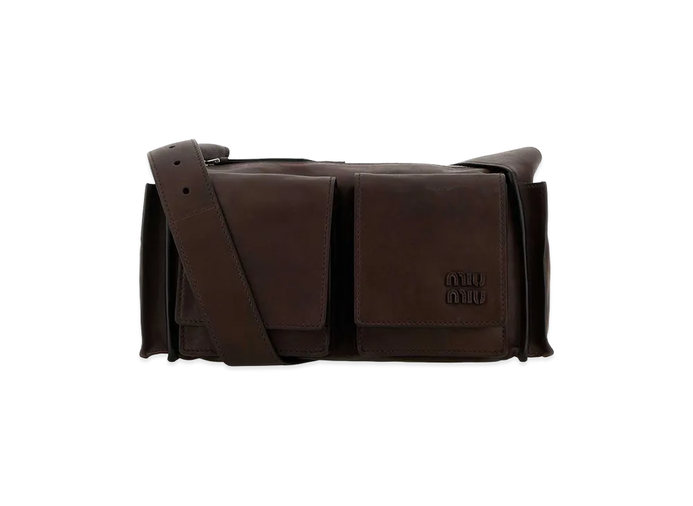 MIU MIU Women's Nappa Leather Utilitaire Crossbody Bag "Dark Brown"