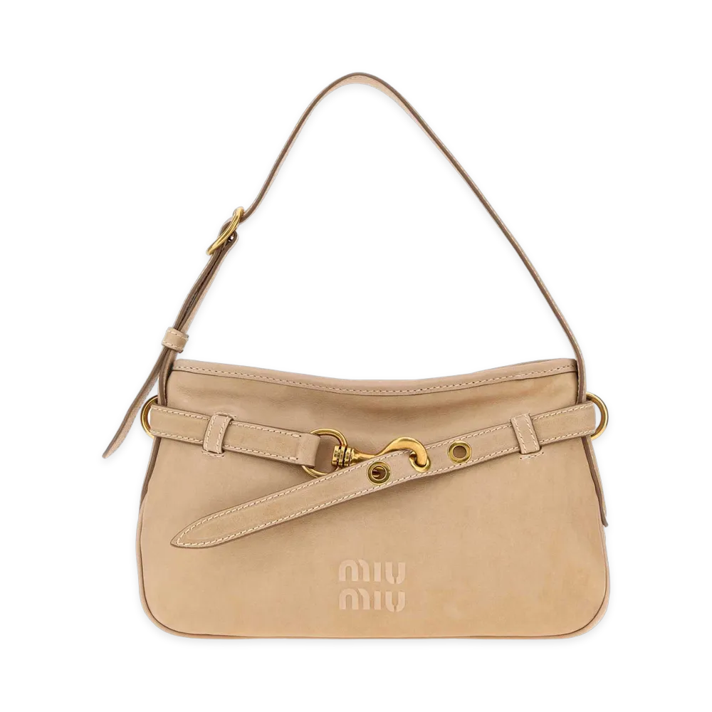MIU MIU Women's Skin Nappa Leather Aventure Shoulder Bag "Beige/Pink"