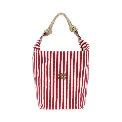 MIU MIU Women's Embroidered Canvas Bucket Bag "Rubinocognac"