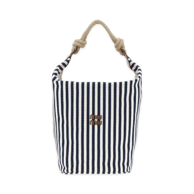 MIU MIU Women's Embroidered Canvas Bucket Bag "Blucognac"