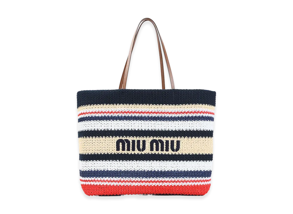MIU MIU Women's Raffia-Effect Woven Tote Bag "Multicolor"