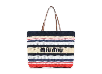 MIU MIU Women's Raffia-Effect Woven Tote Bag "Multicolor"