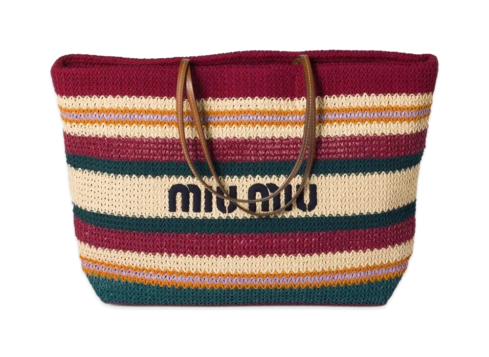 MIU MIU Women's Raffia-Effect Woven Tote Bag "Multicolor"
