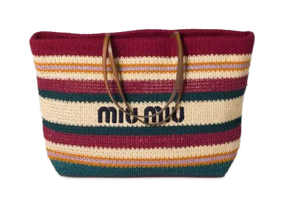 MIU MIU Women's Raffia-Effect Woven Tote Bag "Multicolor"