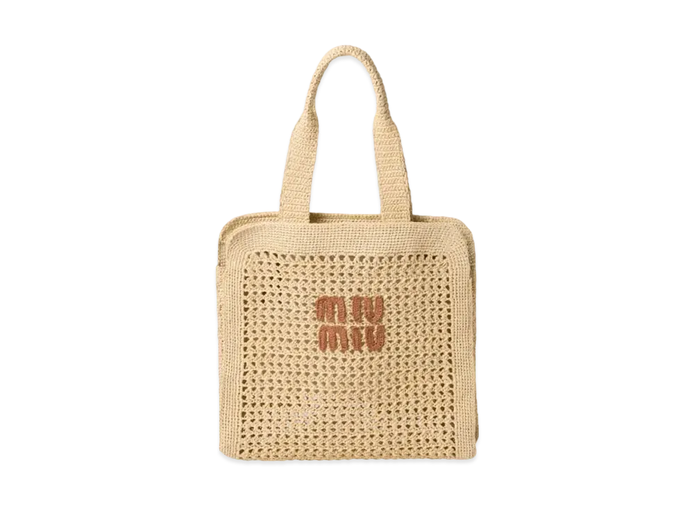 MIUMIU Woven Fabric Tote Bag "Beige/Cognac"
